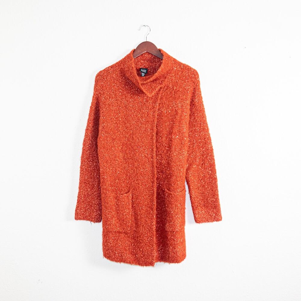 EILEEN FISHER Boucle tweed Coat Alpaca Wool in Burned Orange Medium - Picture 6 of 10